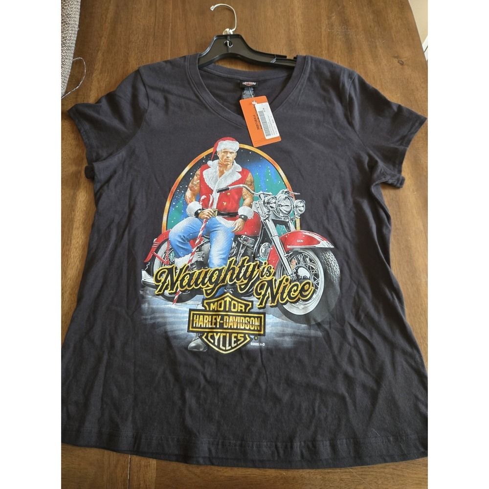 NWT Harley-Davidson Womens Christmas "Naughty is nice" T-shirt -LARGE - Madison